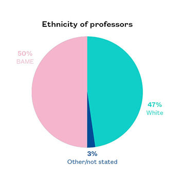 Ethnicity of professors: 50% BAME, 47% White, 3% Other