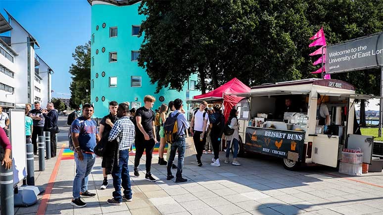 Students enjoying welcome activities at Docklands campus