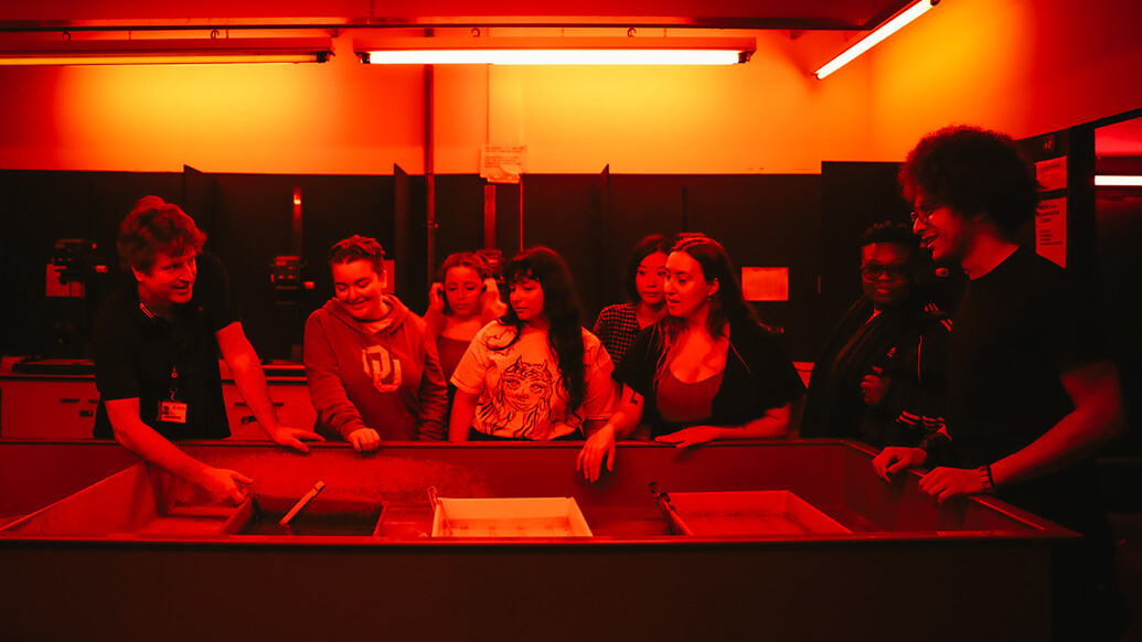 Students gather in the analogue darkroom at ACE