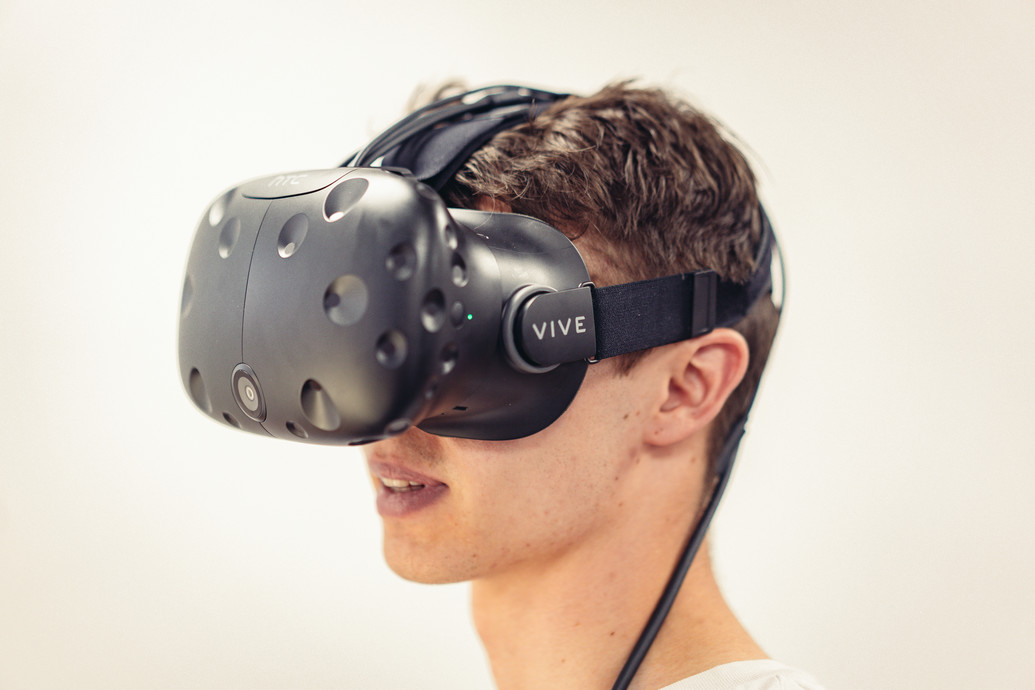 Psychology student with virtual reality headset