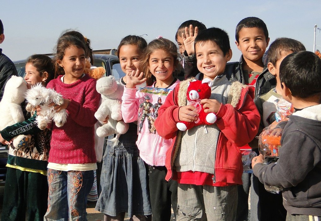 Refugee children in a group
