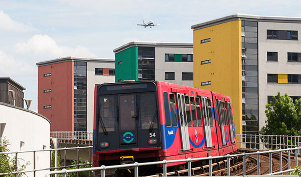 Image of DLR train passing through campus