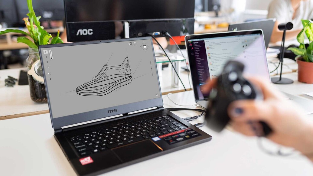A design of a shoe on a laptop monitor