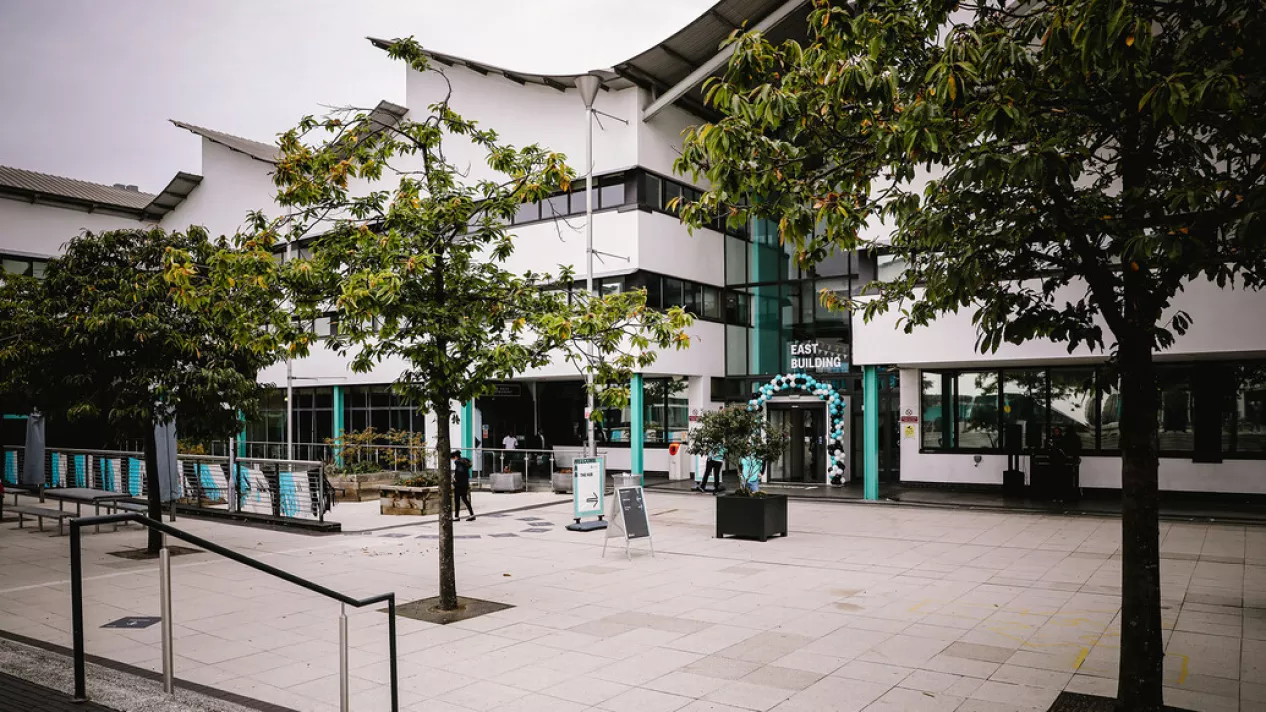 View of the entrance to the East Building on Docklands Campus